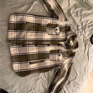 Lucky Brand Olive and Cream Plaid Shacket